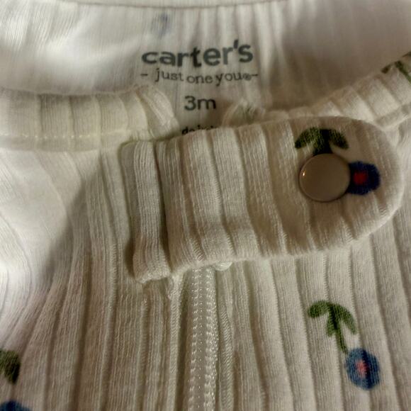 Carter’s Baby Girl Floral Ribbed Long Sleeve Footed Onesie 3 Months 3M - Picture 2 of 3